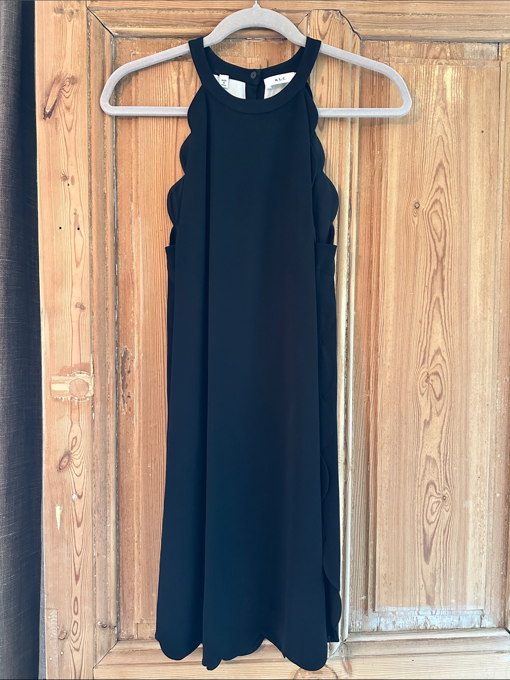 A.L.C. Black Scallop-Edge Midi Dress